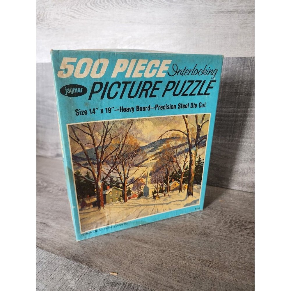Vintage Jaymar 500 Piece Picture Puzzle Village Church #5033 Conplete